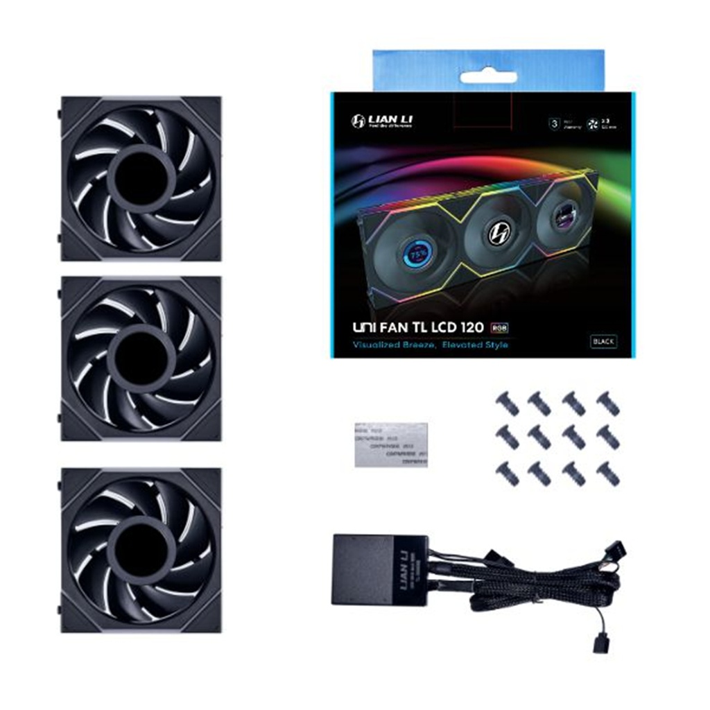 Lian Li UNI FAN TL120 LCD 120mm RGB - Triple Pack With Controller