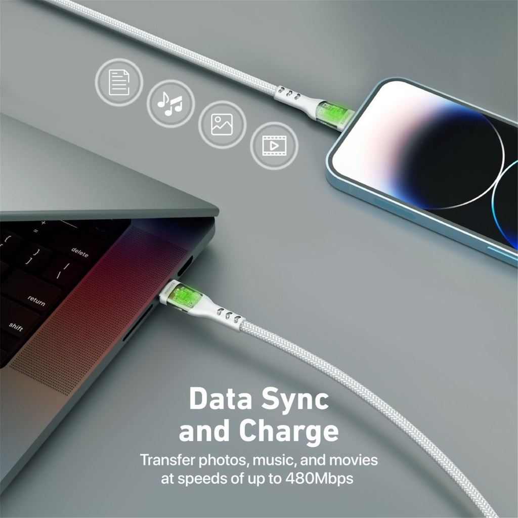 PROMATE USB-C to C 1.2M 60W Cable - Transparent End White