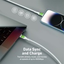 PROMATE USB-C to C 1.2M 60W Cable - Transparent End White