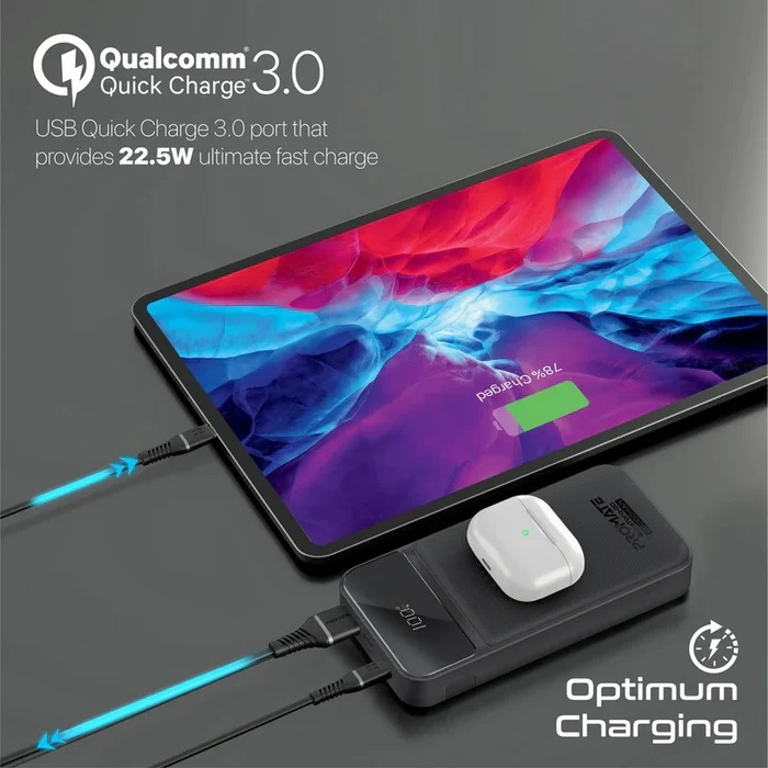 PROMATE Ultra Slim 15W Wireless Charging 20,000mAh Power Bank