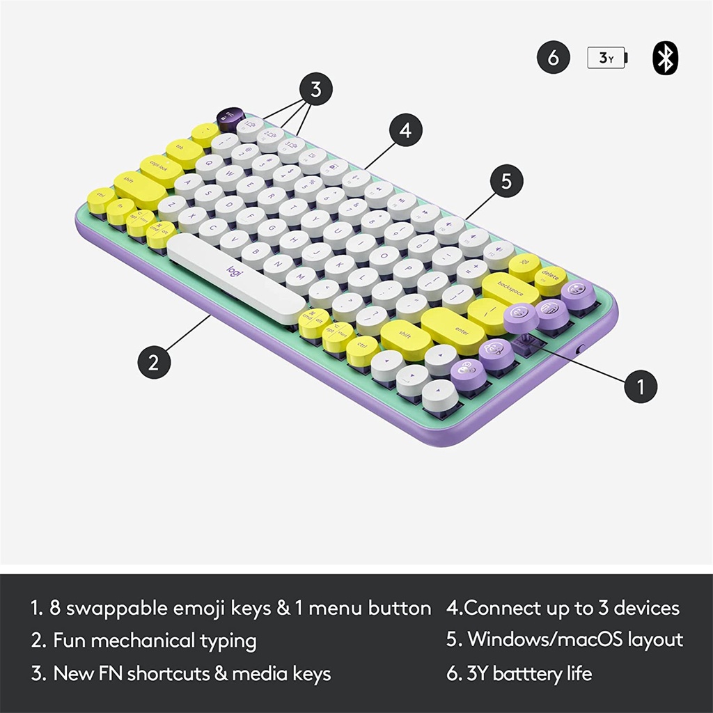 Logitech POP Keys Wireless Mechanical Keyboard with Customizable Emoji Keys