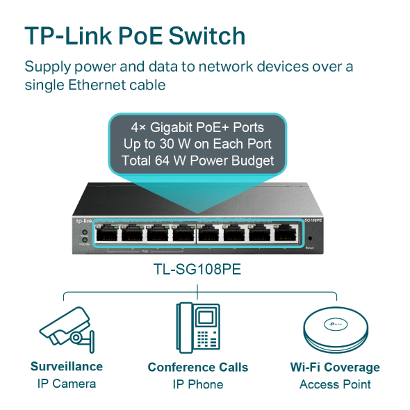 TP-Link TL-SG108PE 8-Port Gigabit Easy Smart PoE+ Switch