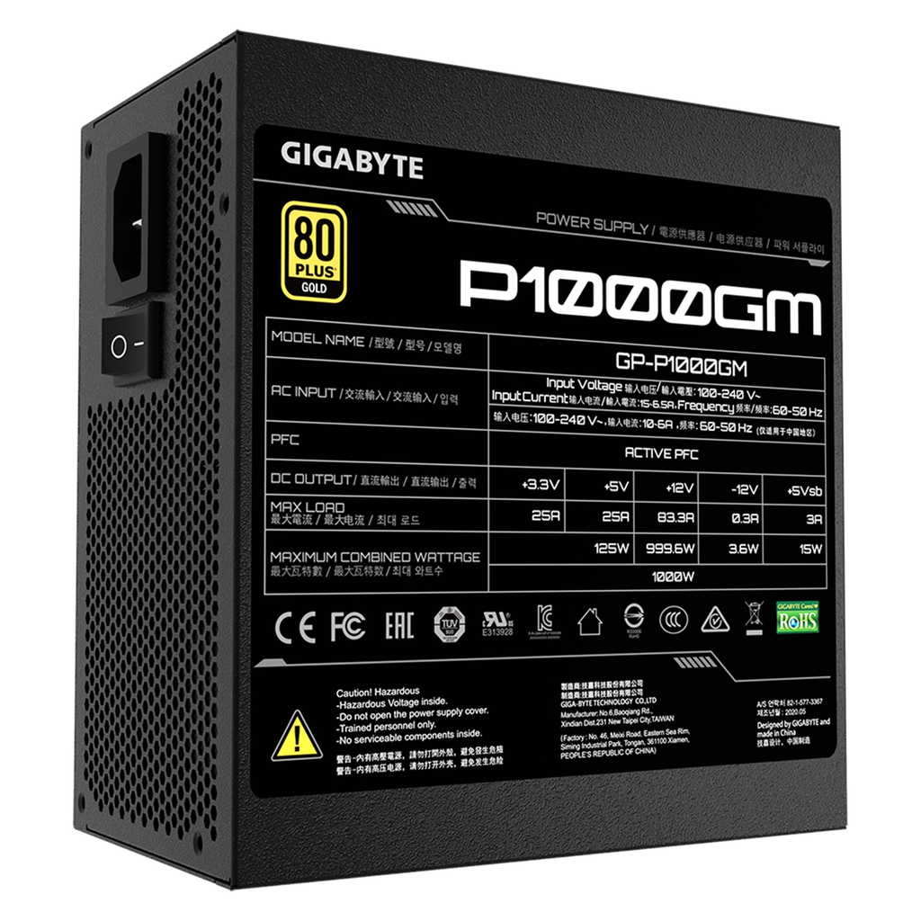Gigabyte P1000GM - 1000W 80 Plus Gold - Fully Modular