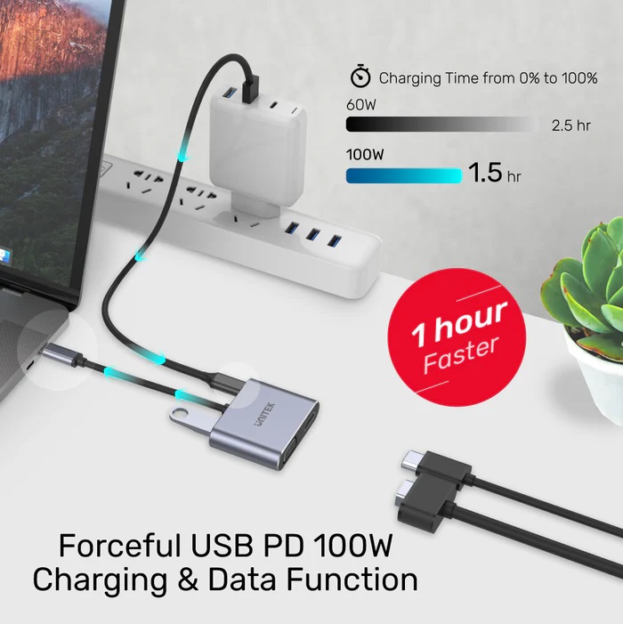 UNITEK uHUB Q4+ Lite S7+ USB-C to Dual Display, USB PD 100W