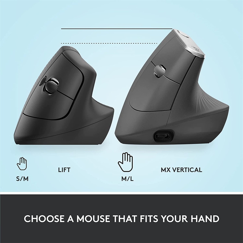 Logitech Lift Ergonomic Wireless Mouse - Graphite