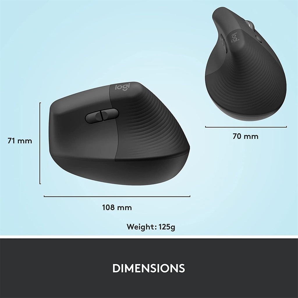 Logitech Lift Ergonomic Wireless Mouse - Graphite