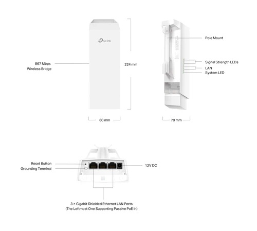 TP-Link EAP215-Bridge KIT Wireless Bridge 5 GHz 867 Mbps Long-Range Indoor/Outdoor Access Point