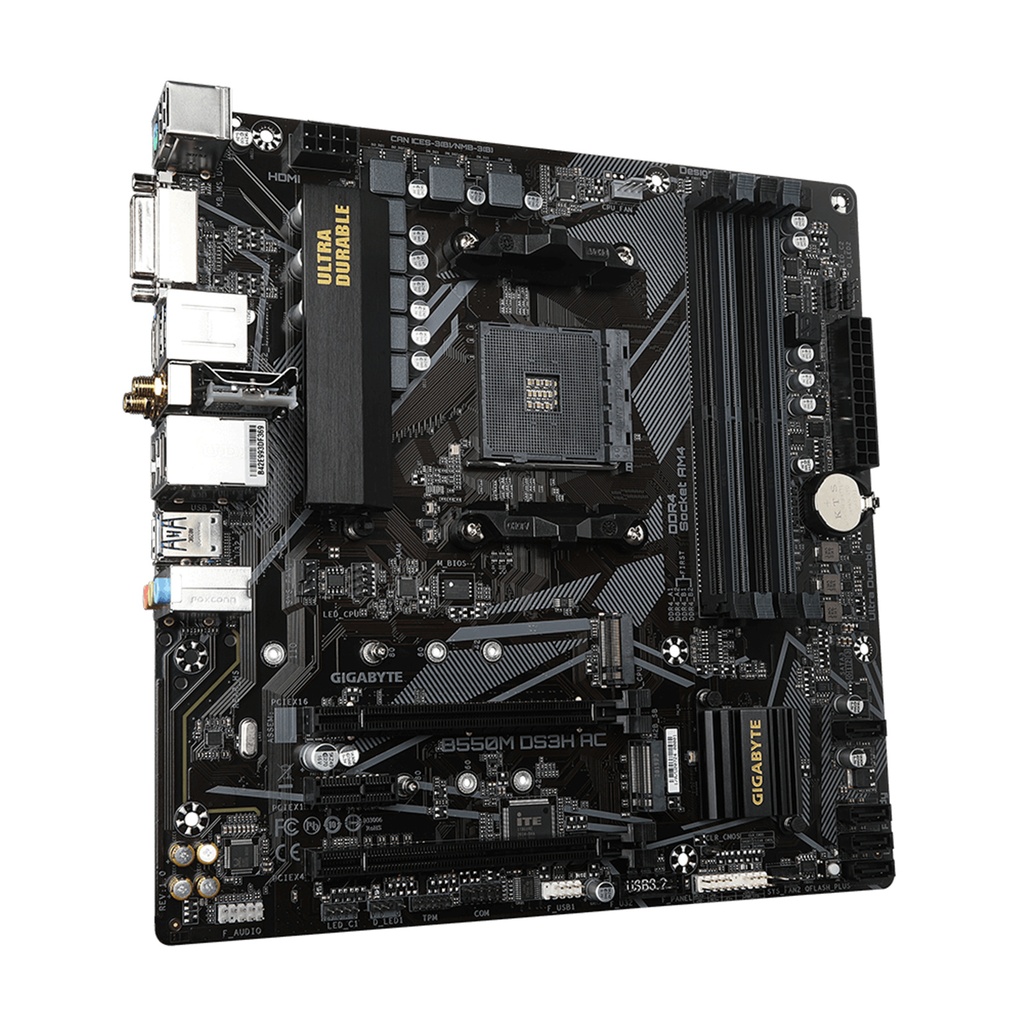 Gigabyte B550M DS3H AC mATX Motherboard For AMD Ryzen 5000 Series CPUs Socket AM4 - AMD B550 Chipset - 2x M.2 - 1x Internal USB 2.0 Header - 1x Internal USB 3.2 Header - 1x GbE - WiFi AC + BT