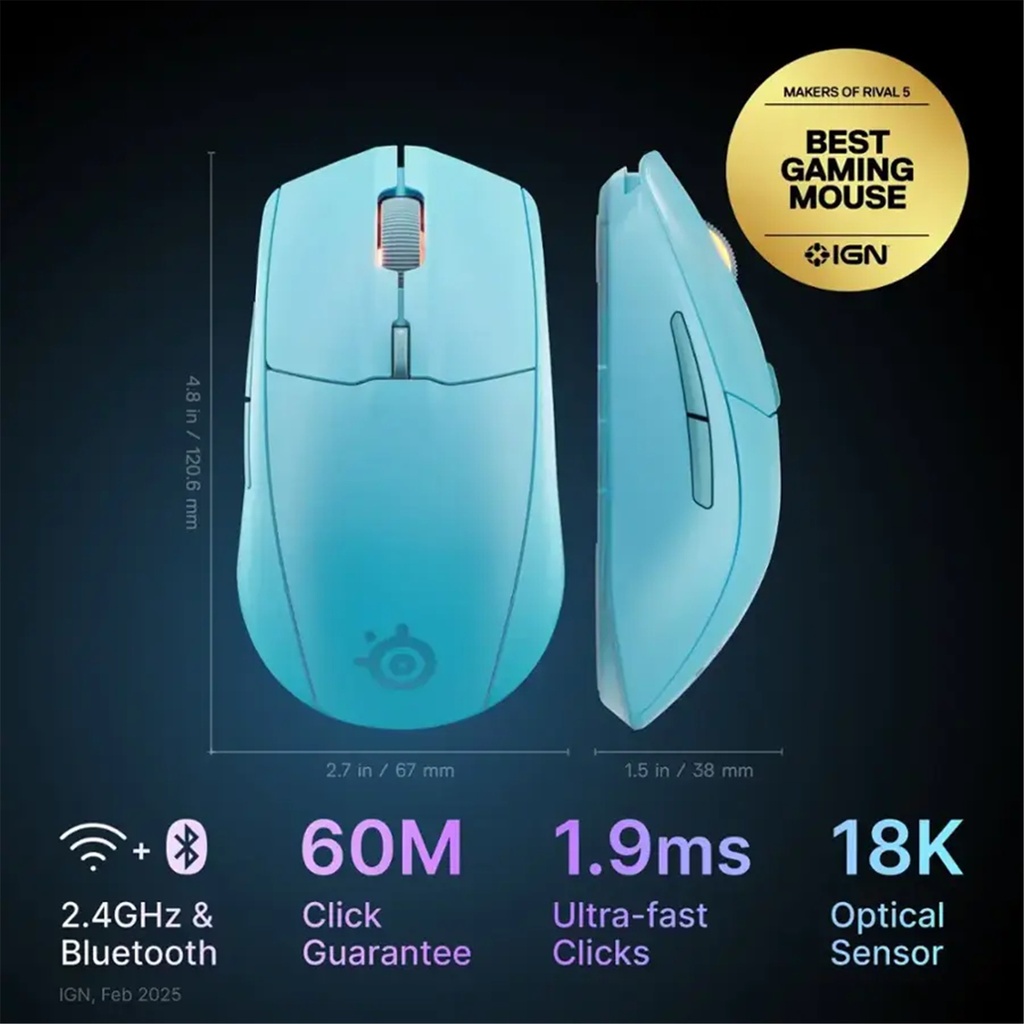 Steelseries Rival 3 Gen 2 Wireless Optical Gaming Mouse - Aqua