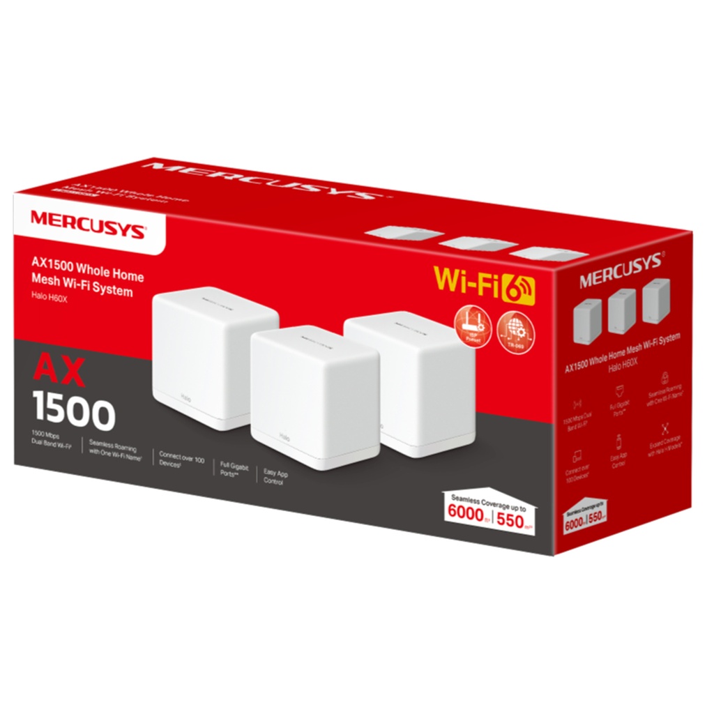 Mercusys Halo H60X AX1500 Whole Home Mesh WiFi 6 System - 3 Pack