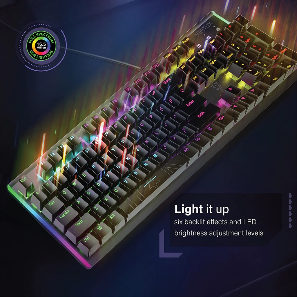 Vertux COMANDO Mechanical Gaming Keyboard with RGB Backlit Blue Mechanical Keys