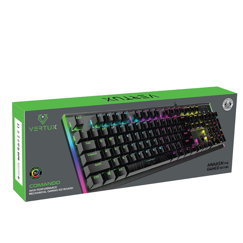 Vertux COMANDO Mechanical Gaming Keyboard with RGB Backlit Blue Mechanical Keys