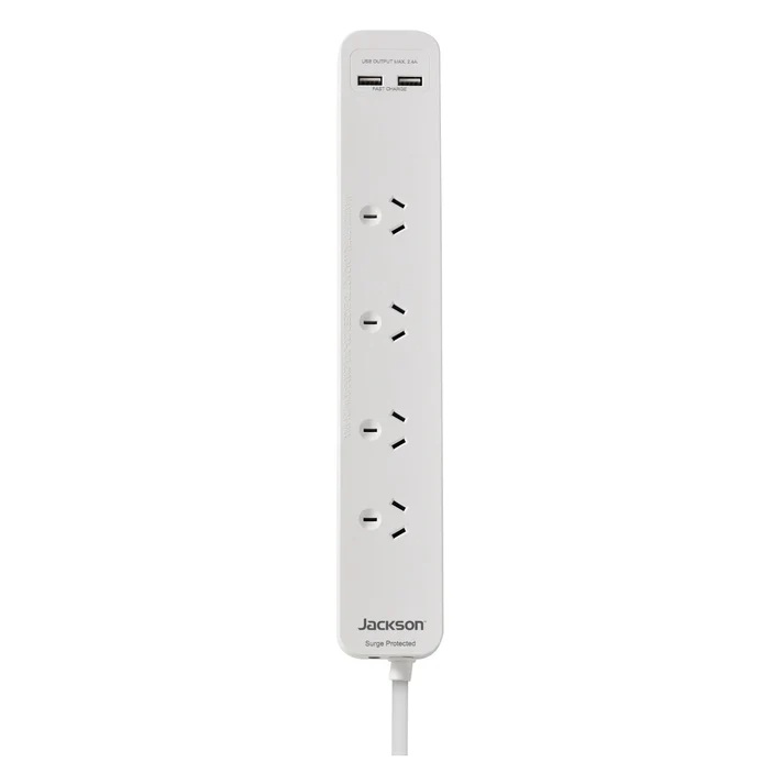 Jackson Surge Protected 2x USB Port Powerboard - 4 Outlets