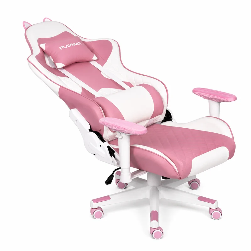 Playmax Studio Cat Gaming Chair White/Pink With Cushion
