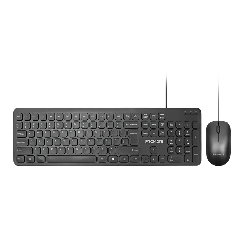 Promate Quiet Key Corded USB Keyboard and Mouse Combo