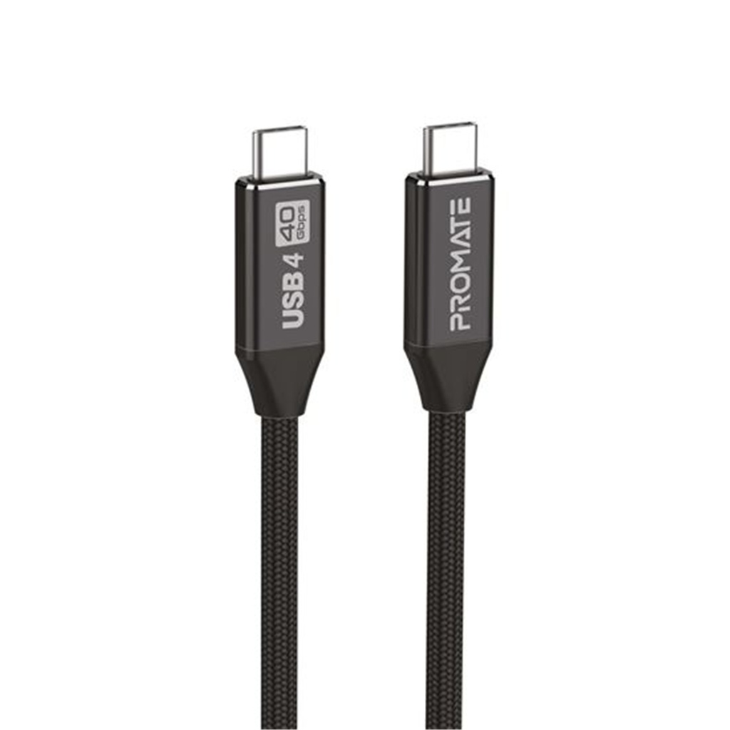 Promate PRIMELINKC40-2M 2M USB-C Thunderbolt Cable. Supports 40Gps & 240W PD. Supports Up to 8k 60Hz, DurableLong-Life Fabric PVC. Black Colour.