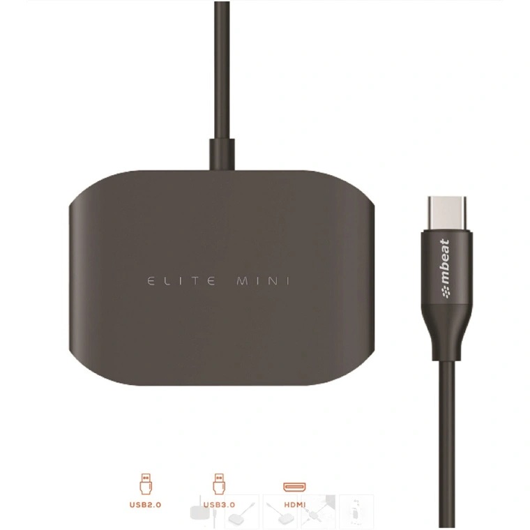 mbeat MB-UC27-HDM USB-C Multi-Port Adapter - One Each of HDMI, USB 3.0 and USB 2.0 Ports (Space Grey, Aluminium