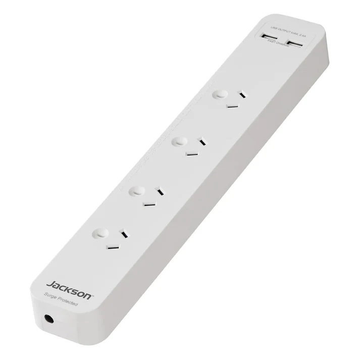 Jackson Surge Protected 2x USB Port Powerboard - 4 Outlets