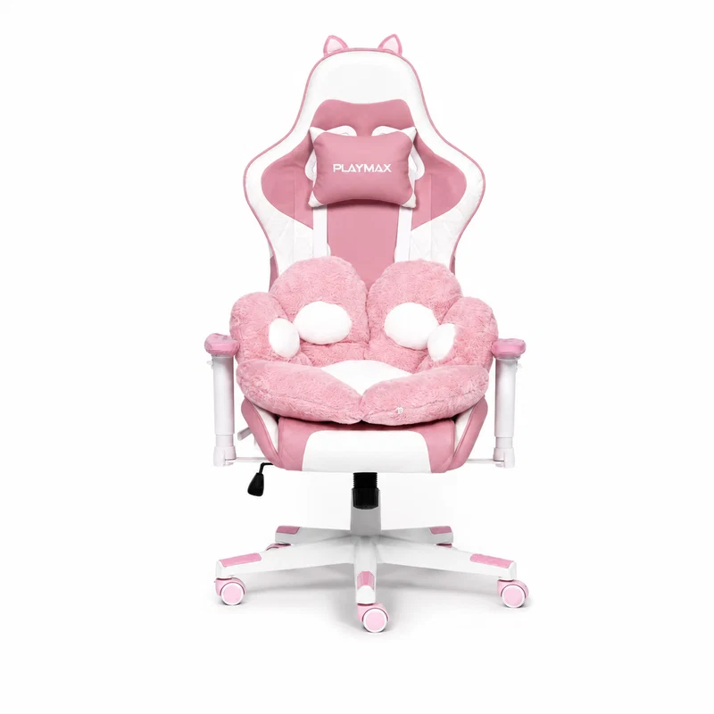 Playmax Studio Cat Gaming Chair White/Pink With Cushion