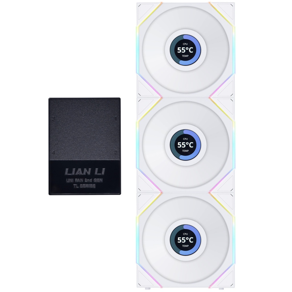 Lian Li UNI FAN TL120 LCD 120mm RGB - Triple Pack With Controller - White
