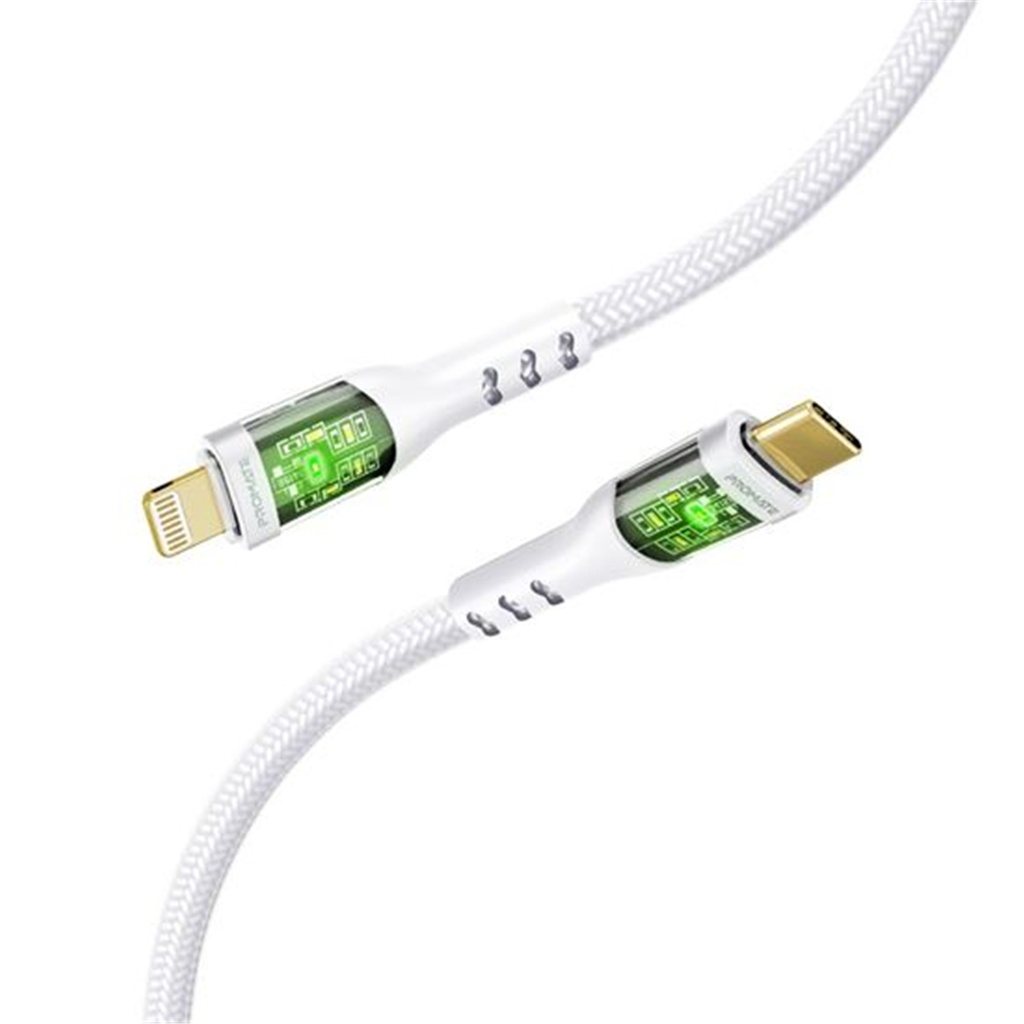 PROMATE USB-C to C 1.2M 60W Cable - Transparent End White