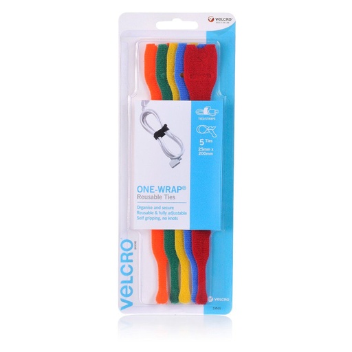 Velcro Brand One-Wrap Reusable Ties - MultiColour - 5 Pack